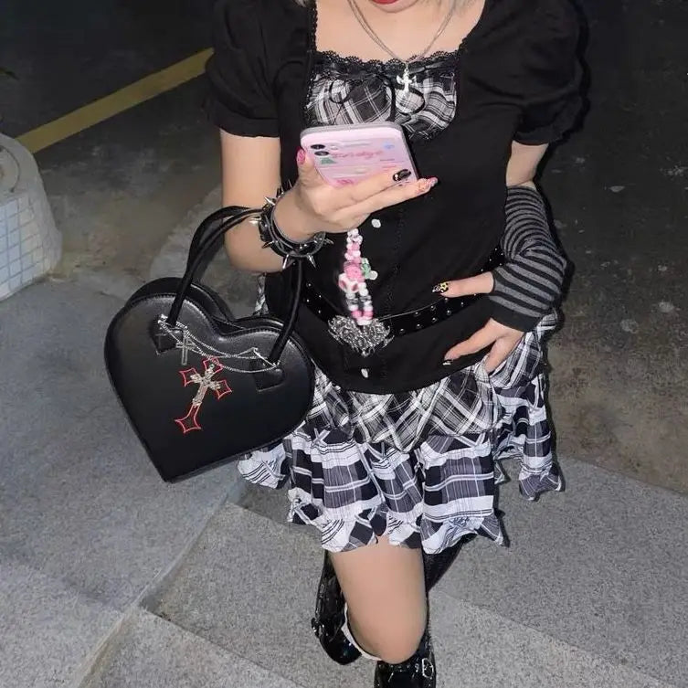 Gothic Love Heart Cross Handbag