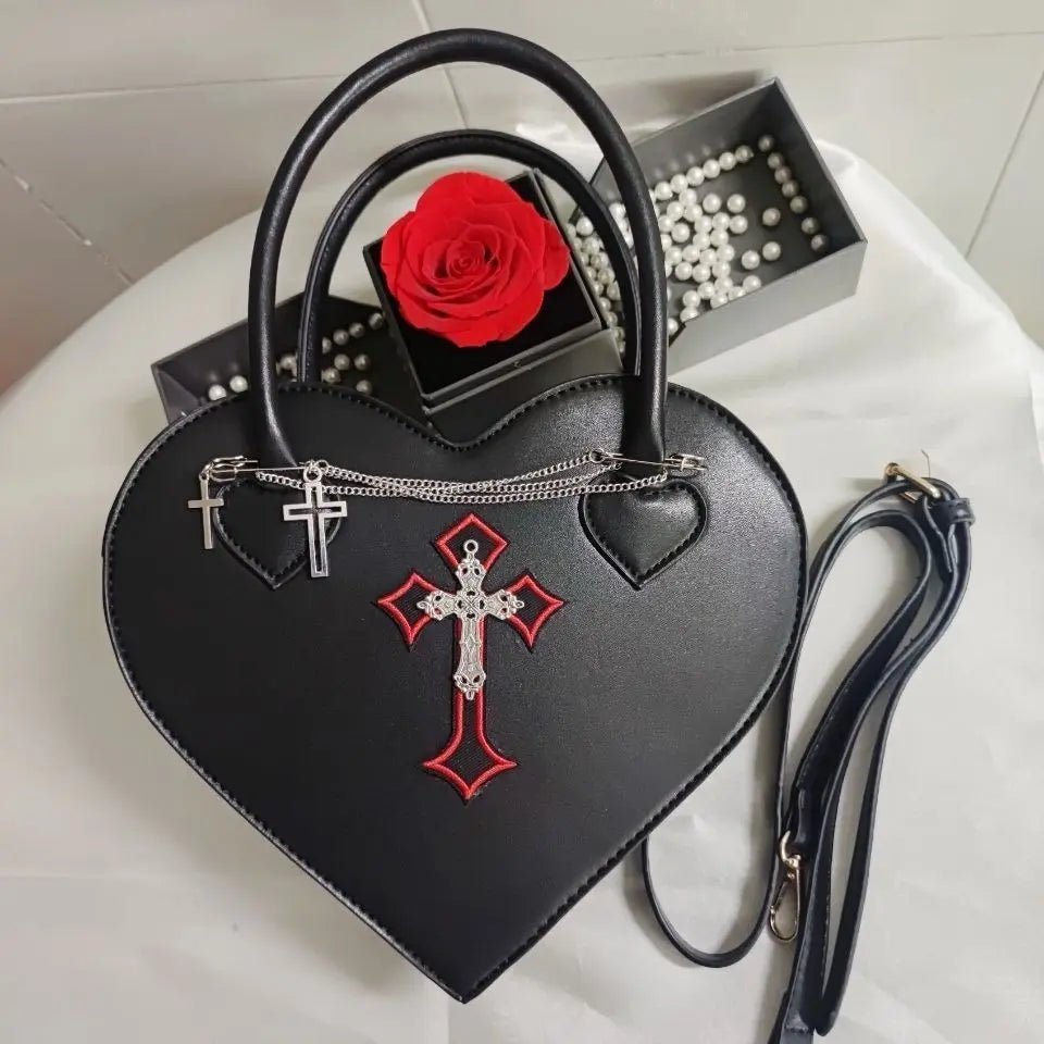 Gothic Love Heart Cross Handbag