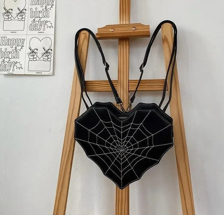 Love Heart Spiderweb Crossbody Backpack Handbag