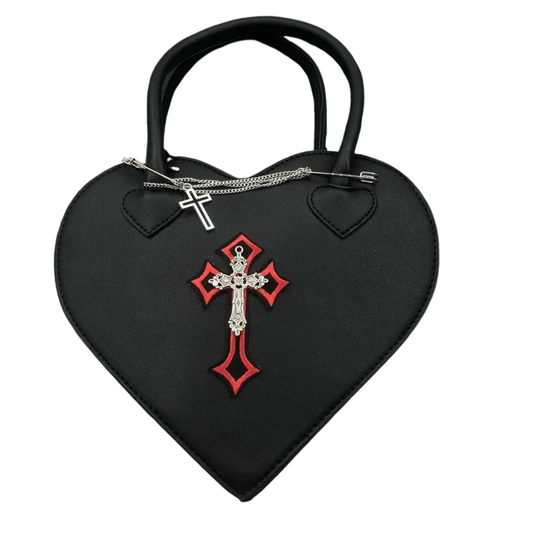 Gothic Love Heart Cross Handbag